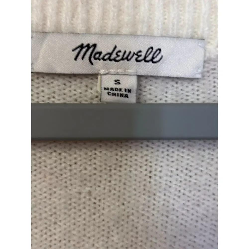 Madewell white v-neck bobble dashwood sweater bishop sleeve size small - Picture 3 of 4